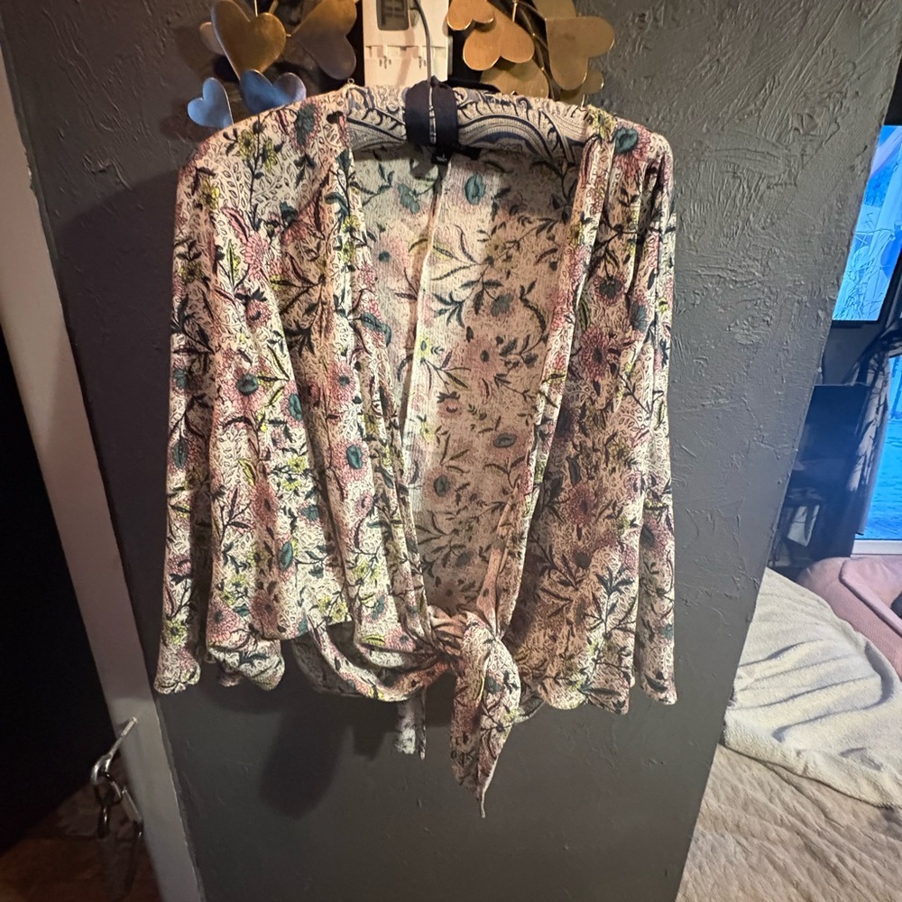 Floral Tie-Front Women's Top - Pink & Green torrid 1x